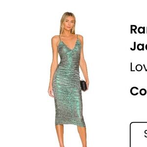 Lovers + Friends Green metallic Ruched Midi Dress
